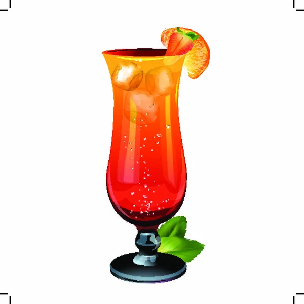 Cocktail Álcool Laranja Com Frutas Gelo Ilustração Vetorial Isolada — Vetor de Stock