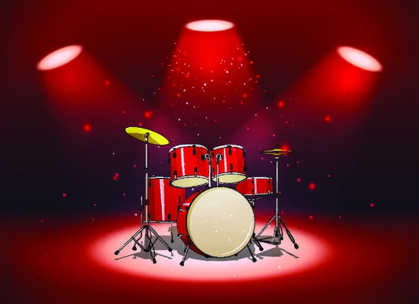 Leuchtend Rotes Schlagzeug Licht Der Scheinwerfer Auf Der Bühne — Stockvektor