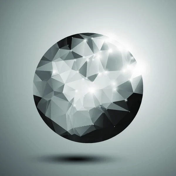 Abstract Black White Shiny Polygonal Sphere — Stock Vector