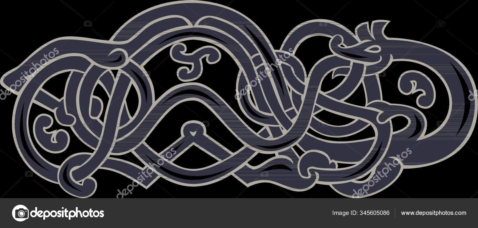 Illustration Urnes Snake Extended Stomach Grey Set Isolated White