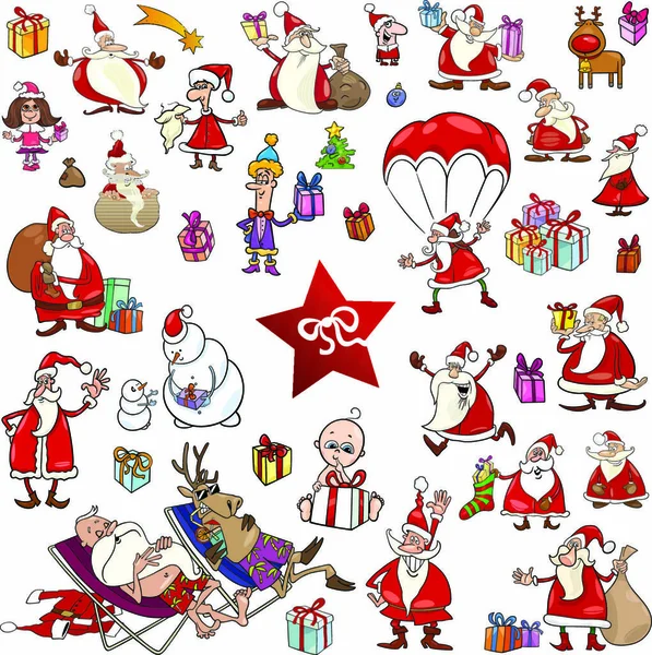 Illustration Dessins Animés Personnages Noël Éléments Design — Image vectorielle
