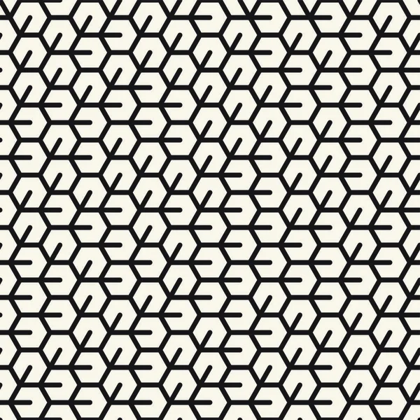 Vector Seamless Black White Unregelmäßiges Sechseckiges Gittermuster Abstraktes Geometrisches Hintergrunddesign — Stockvektor