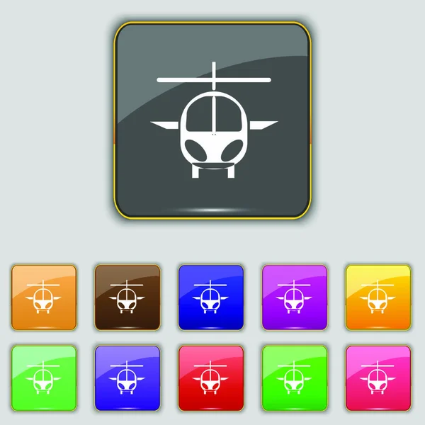 直升机图标标志 设置与十一个彩色按钮为您的网站 矢量说明 — 图库矢量图片