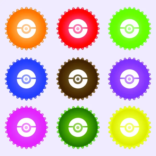 Vector Illustration Of A Pokeball Icon With Nine Colorful Round