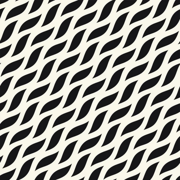 Vector Seamless Schwarz Weiß Diagonal Wellenmuster Abstraktes Geometrisches Hintergrunddesign — Stockvektor