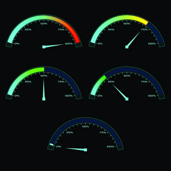 Misuratore Potenza Velocità Sensore Analogico Cruscotto Calibro Diverse Fasi Stato — Vettoriale Stock