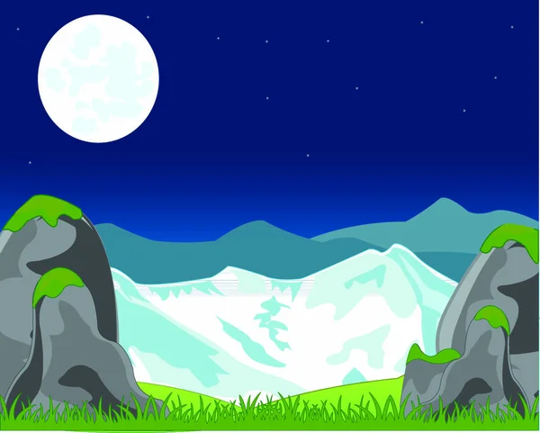 Paisaje Con Montaña Noche Ilustración Vectorial — Vector de stock