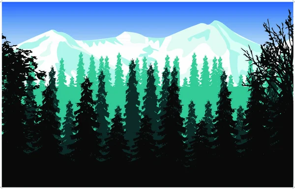 Hermoso Paisaje Las Montañas Nieve Madera — Vector de stock