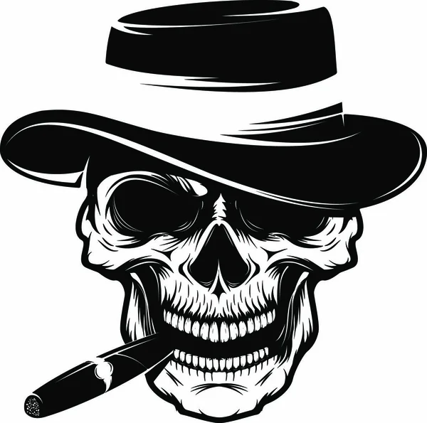 Skull Cigar Hat Design Element Emblem Badge Sign Shirt Print — Stock Vector