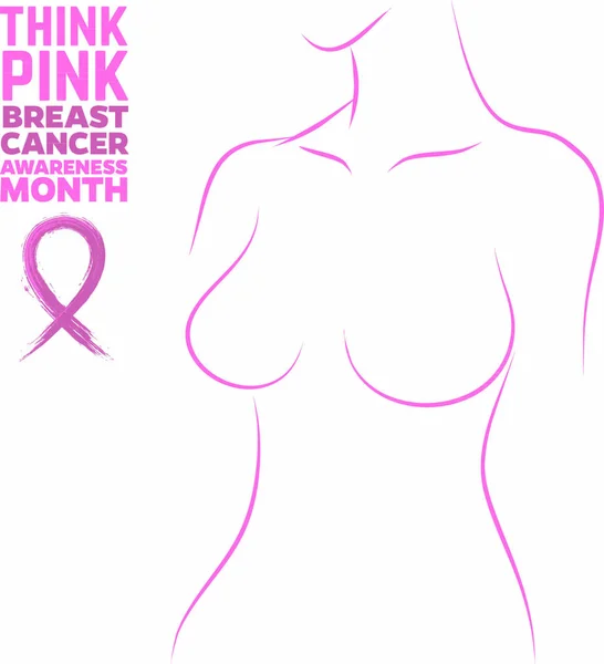 Breast Cancer Awareness Month Woman Silhouette Breast Cancer Awareness Ribbon — Stock Vector