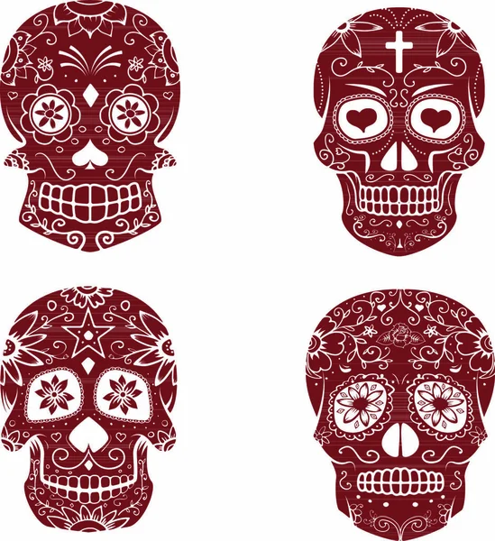 Ensemble Crânes Sucre Isolés Sur Fond Blanc Jour Des Morts — Image vectorielle