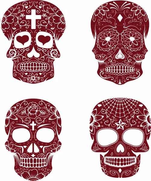 Ensemble Crânes Sucre Isolés Sur Fond Blanc Jour Des Morts — Image vectorielle
