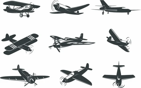 一组平面图标在白色背景上隔离 矢量飞机 品牌标识的设计元素 矢量说明 — 图库矢量图片