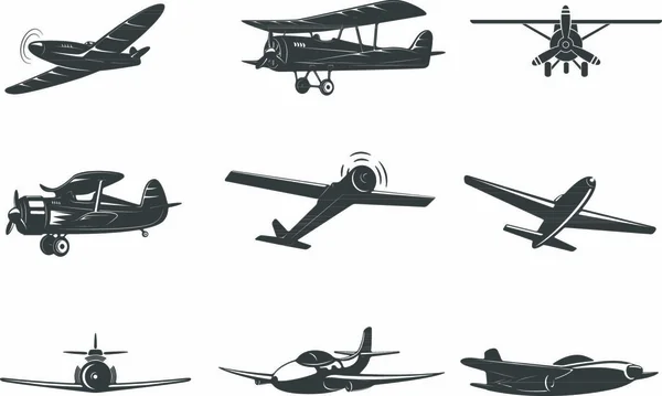 Набір Піктограм Літаків Ізольовано Білому Тлі Векторні Площини Елементи Дизайну — стоковий вектор