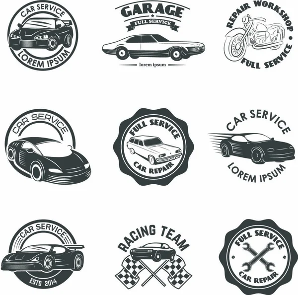 Set Car Repair Service Racing Team Labels Badges Design Elements — Stock Vector