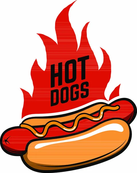 Würstchen Hot Dog Retro Stil Mit Feuer Isoliert Auf Weißem — Stockvektor