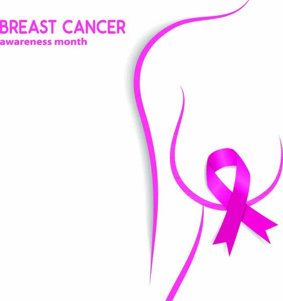 Місяць Обізнаності Про Рак Молочної Залози Жінка Силует Стрічкою Поінформованості — стоковий вектор