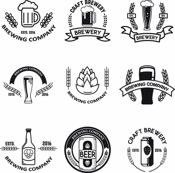 Conjunto Rótulos Cerveja Estilo Linha Elementos Design Para Logotipo Rótulo —  Vetores de Stock