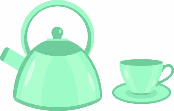 Teekanne Und Tasse Symbol Vektor Flachen Stil Vereinzelt Auf Weißem — Stockvektor
