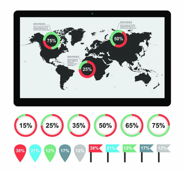 Mapa Světa Infografii Monitoru Vektorová Ilustrace Eps Royalty Free Stock Vektory