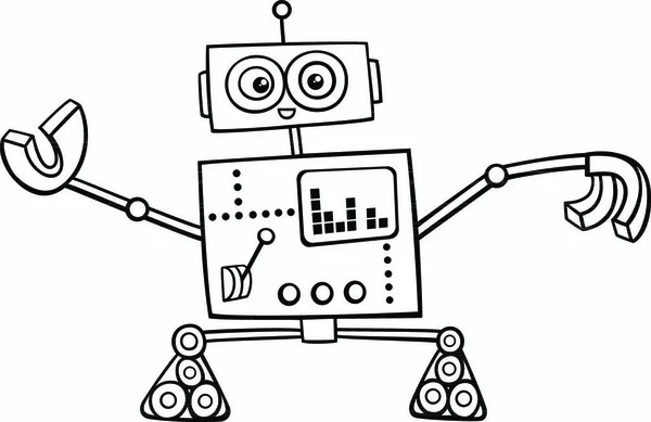 Czarno Biała Kreskówka Ilustracja Funny Robot Fantasy Znaków Kolorowanie Strona — Wektor stockowy