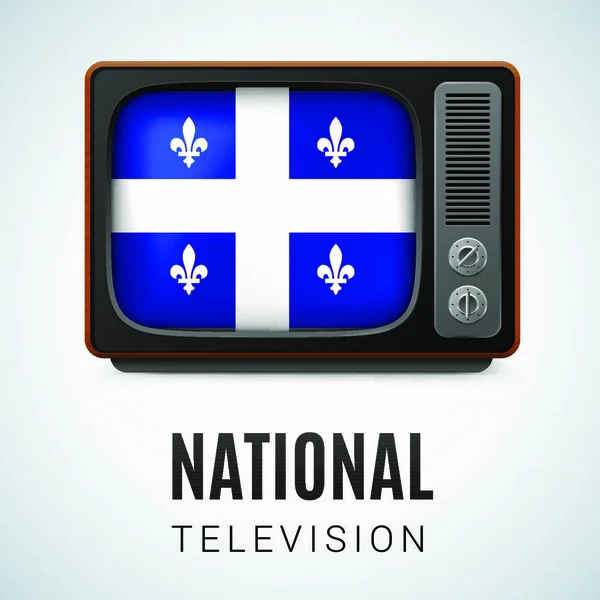 Vintage Flaga Quebec Jako Symbol Telewizji Narodowej Odbiornik Tele Flagą — Wektor stockowy
