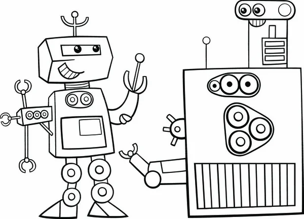 Black White Cartoon Illustration Robots Science Fiction Character Coloring Page — Stock Vector