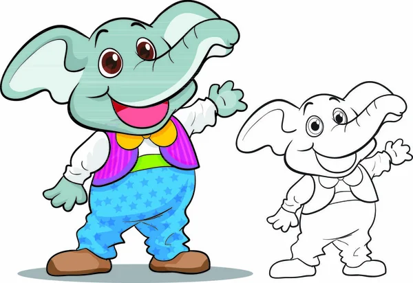Vector Lindo Elefante Mascota Dibujos Animados Color Esquema Para Colorear — Vector de stock