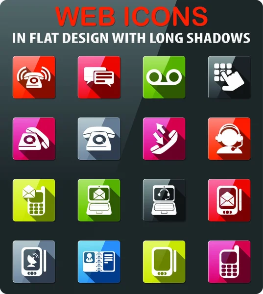 Iconos Del Teléfono Establecidos Diseño Plano Con Sombra Larga — Archivo Imágenes Vectoriales