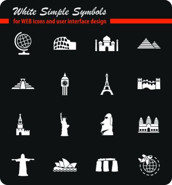 travel and wonders white simple symbols for web icons and user interface design clipart