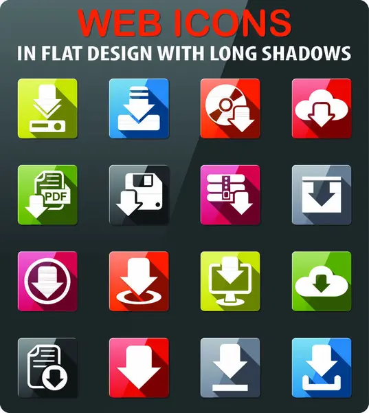 Iconos Descarga Establecidos Diseño Plano Con Sombra Larga — Archivo Imágenes Vectoriales