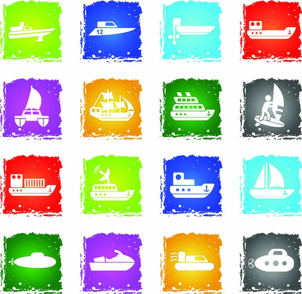 Кораблі Яхти Човни Іконки Стилі Гранж Вашого Дизайну — стоковий вектор