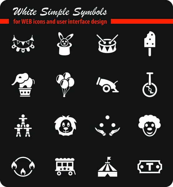 Circo Blanco Símbolos Simples Para Iconos Web Diseño Interfaz Usuario — Vector de stock