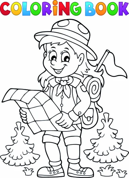 Coloriage Livre Scout Fille Thème Illustration Vectorielle Eps10 — Image vectorielle