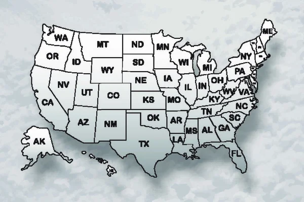 Affischkarta Över Amerikas Förenta Stater Med Statliga Namn Och Skugga — Stock vektor