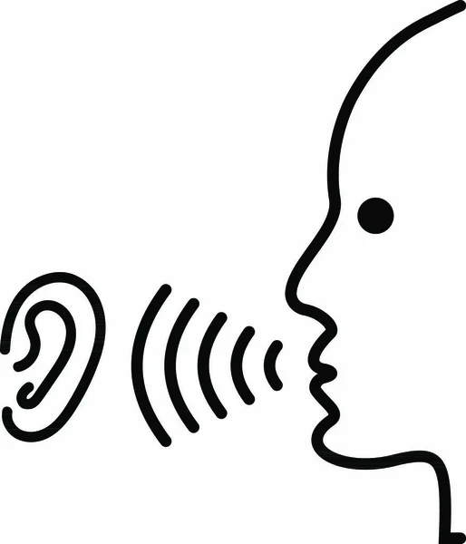 Μιλήστε Και Ακούστε Σύμβολο Μαύρο Κεφάλι Εικονίδιο Του Ανθρώπου Μιλάει — Διανυσματικό Αρχείο