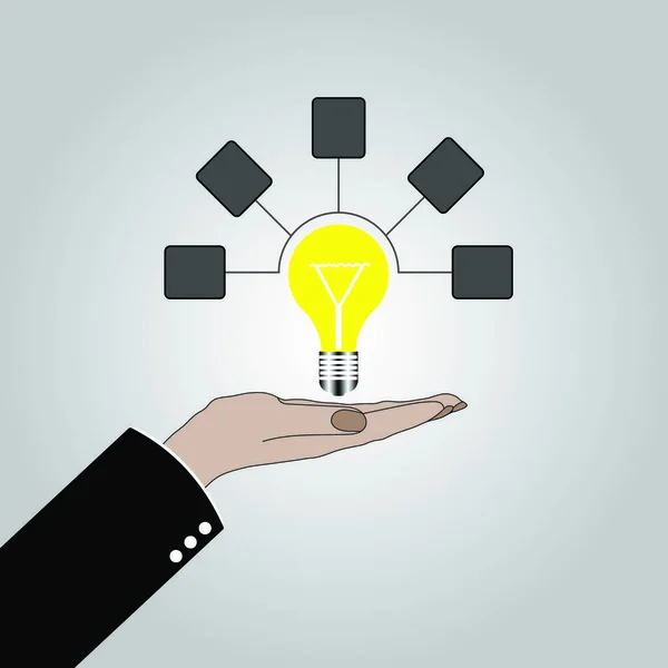 Handhållen Glödlampa Koncept Affärsidé Lösning Innovativ Teknik Kreativa Idéer Vektorillustration — Stock vektor