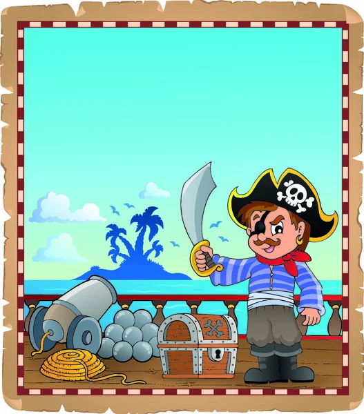 Pergamino Con Niño Pirata Barco Ilustración Vectorial Eps10 — Vector de stock