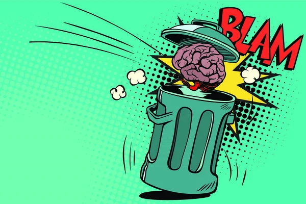 Ανθρώπινος Εγκέφαλος Πετιέται Στα Σκουπίδια Comic Βιβλίο Κινουμένων Σχεδίων Pop — Διανυσματικό Αρχείο