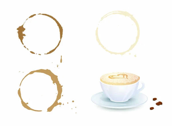 Close Coffee Cup Stains Isolated White Background — Stock Vector