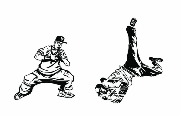Rapper Und Tänzer Auf Weißem Hintergrund Extremes Thema Moderner Druck — Stockvektor