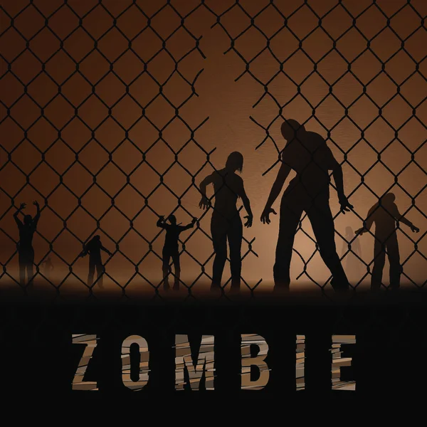 Zombie Spacerujący Nocą Sylwetki Ilustracja Szablonu Plakatu — Wektor stockowy