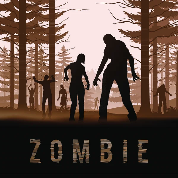 Zombie Wychodzący Lasu Sylwetki Ilustracja Plakatu Halloween — Wektor stockowy