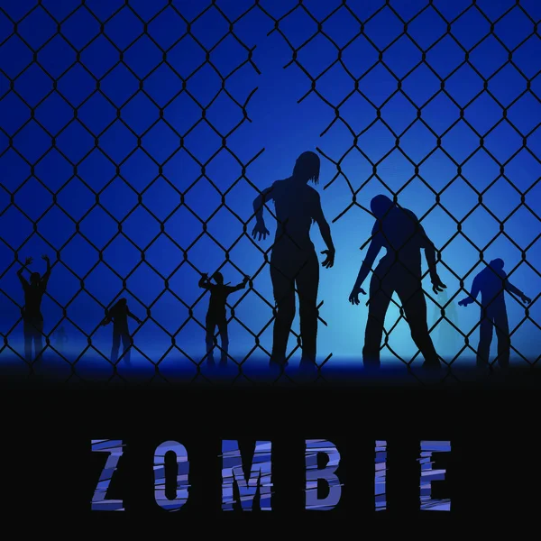 Zombie Chodzący Sylwetki Ilustracja Plakatu Halloween — Wektor stockowy