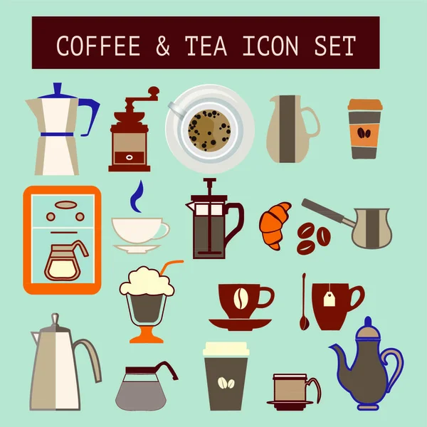 Set Vector Platte Thee Koffie Pictogrammen Voor Web Design — Stockvector