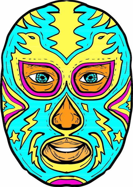 Illustration Luchador Mask Med Eagle Star Och Lightning Bolt Sedd — Stock vektor