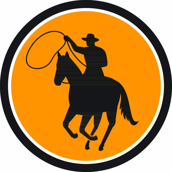 Illustratie Van Een Rodeo Cowboy Rijpaard Met Lasso Touw Team — Stockvector