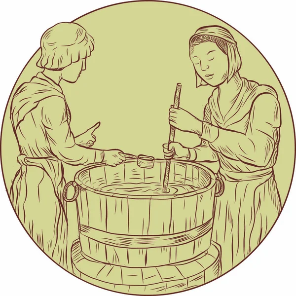 Ілюстрація Двох Середньовічних Алеврів Пиво Ель Чані Відкритий Верхній Ствол — стоковий вектор