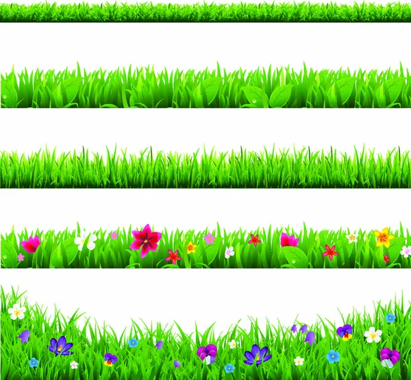 Grass Borders Set Con Maglia Gradiente Illustrazione Vettoriale — Vettoriale Stock