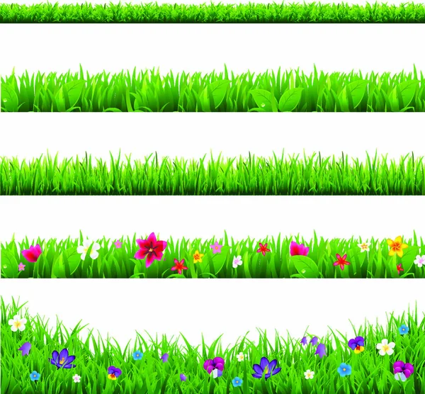 Grass Borders Set Gradient Mesh Vector Illustration — Stock Vector